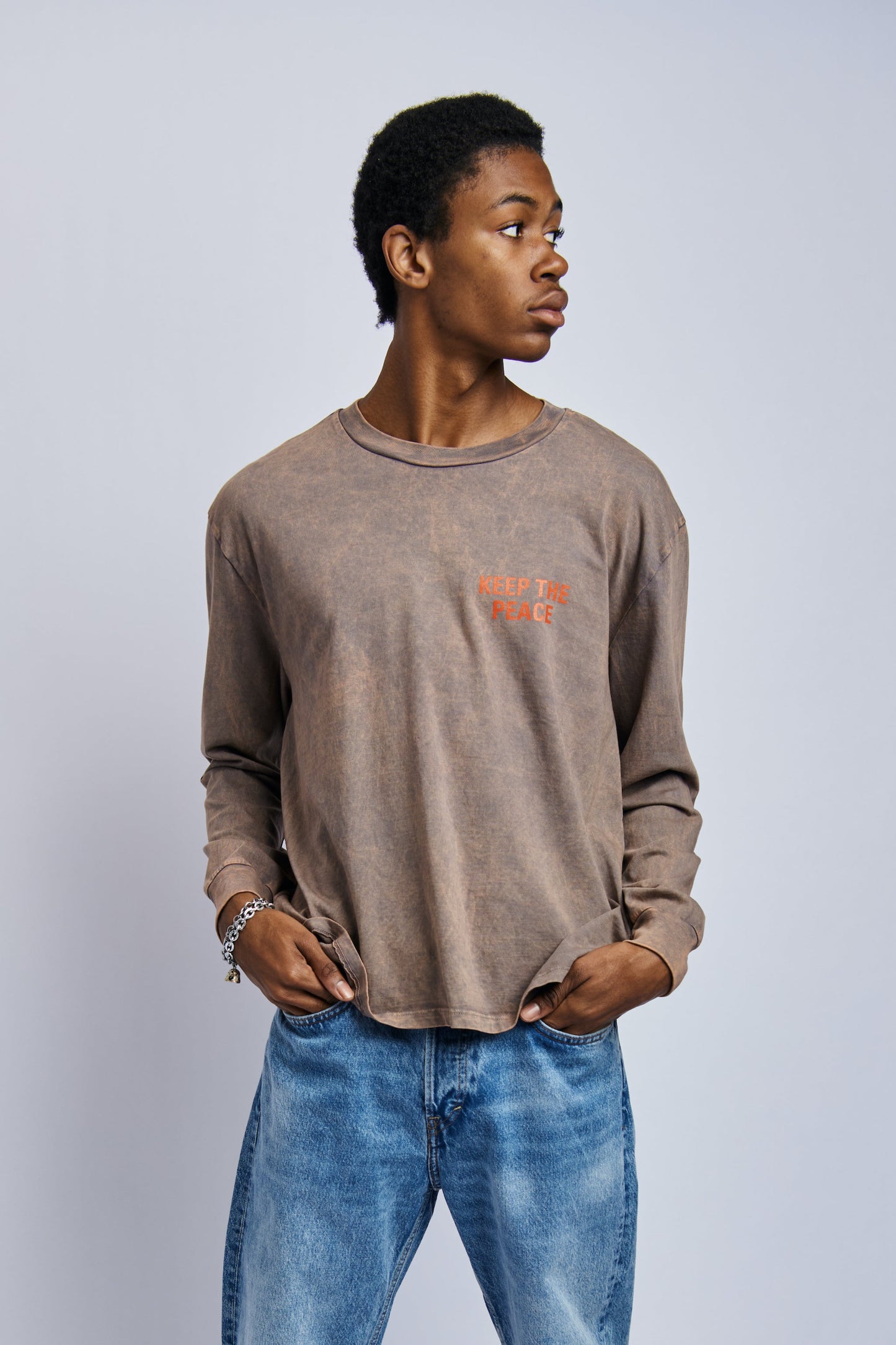Keep The Peace Midweight Relaxed Long Sleeve, Camo Grey by URTHWEAR
