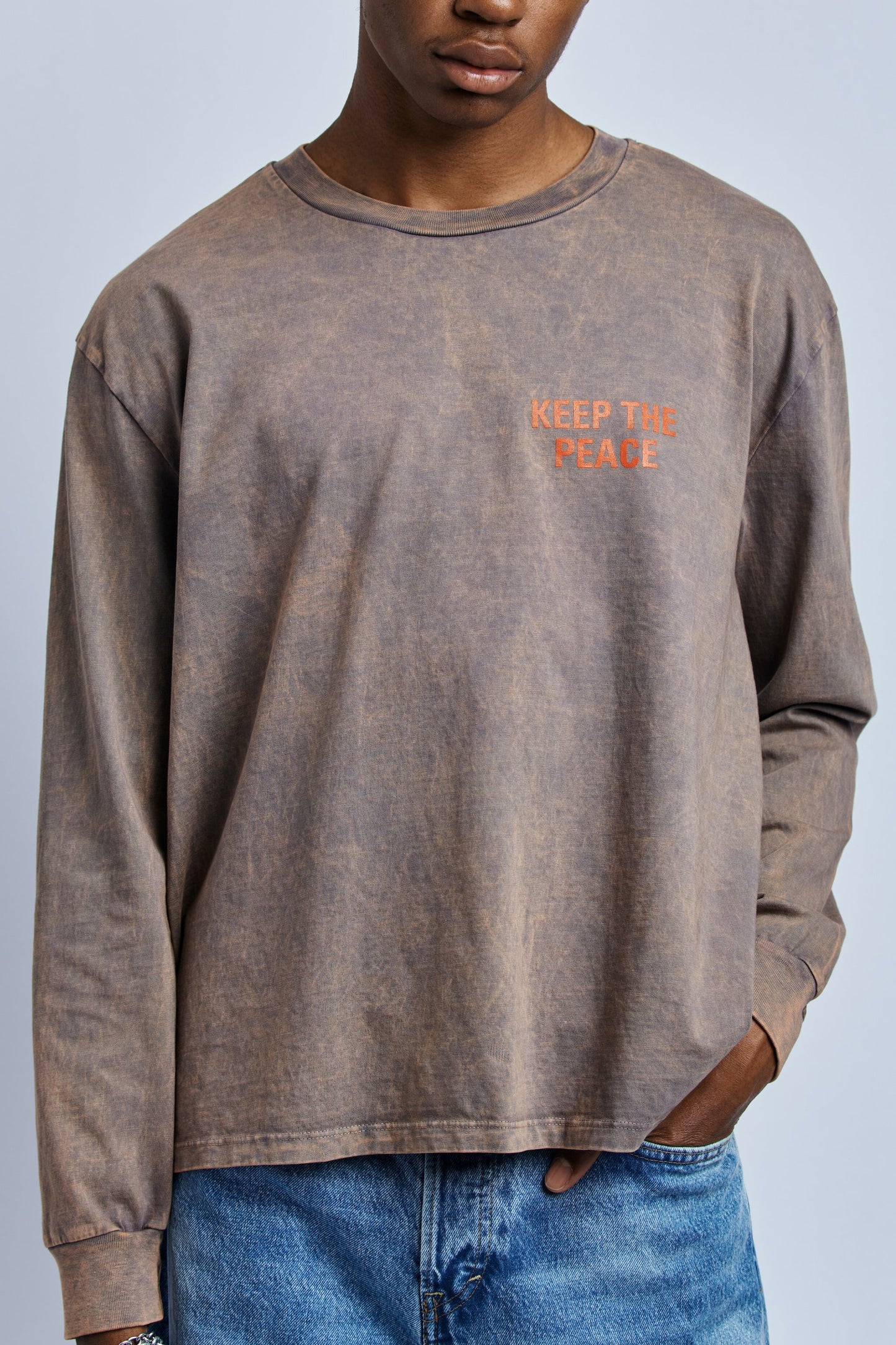 Keep The Peace Midweight Relaxed Long Sleeve, Camo Grey by URTHWEAR