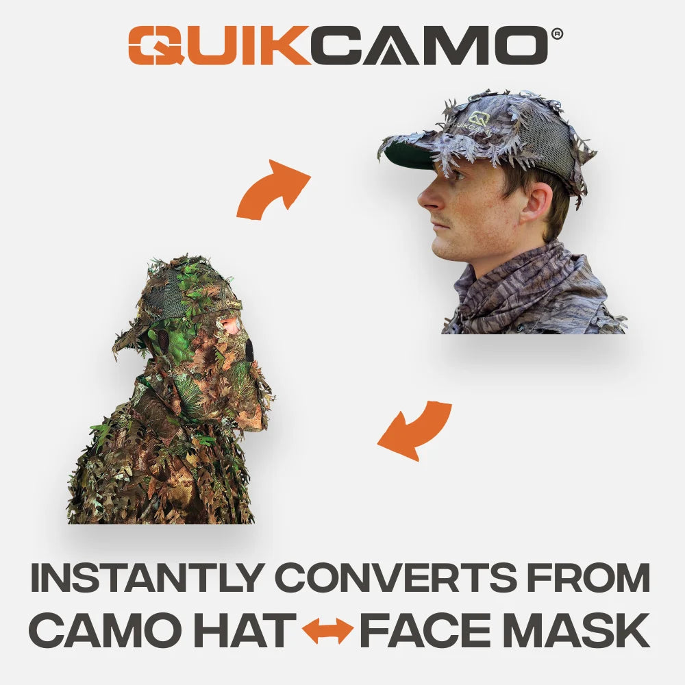 2-in-1 Leafy Camo Hat with Built-in Face Mask (MOSSY OAK &