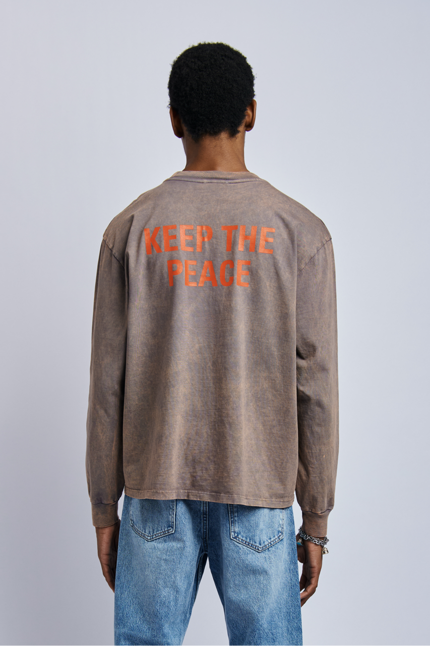 Keep The Peace Midweight Relaxed Long Sleeve, Camo Grey by URTHWEAR