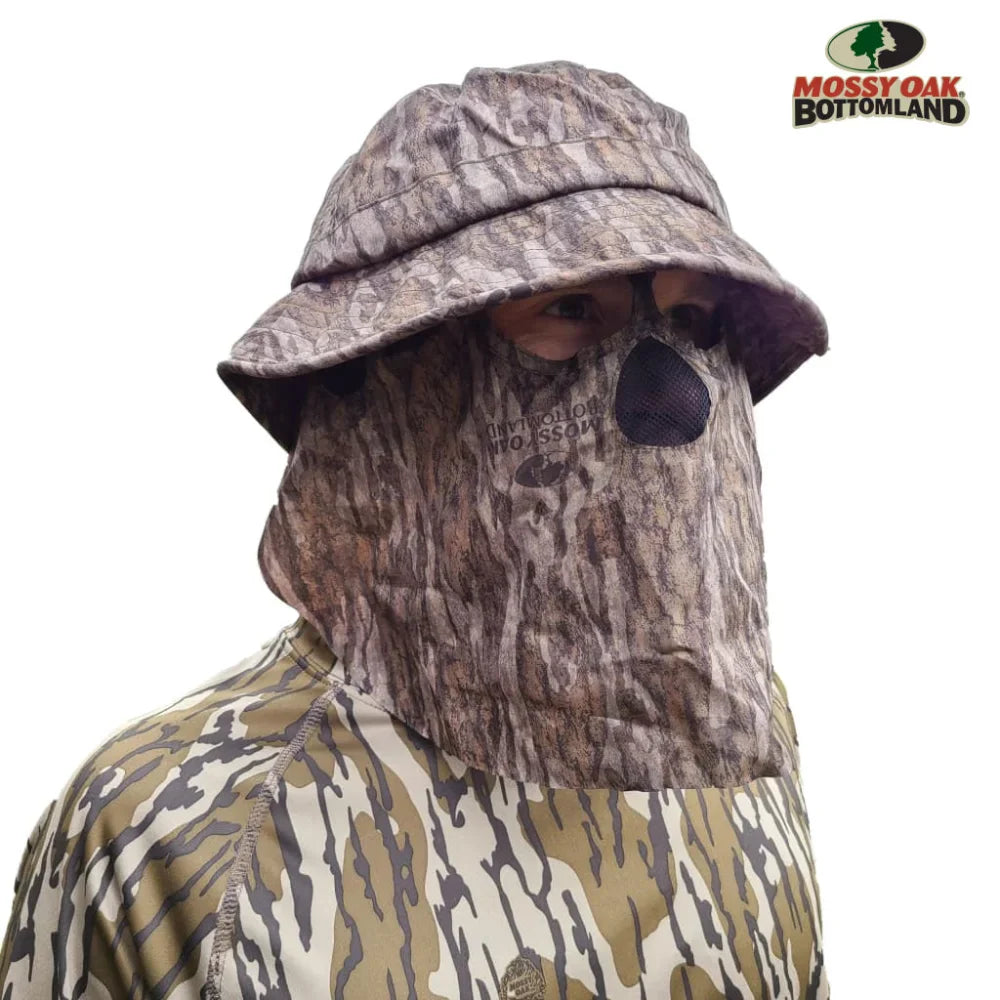 2-in-1 Leafy Camo Bucket Hat Face Masks Mossy Oak and