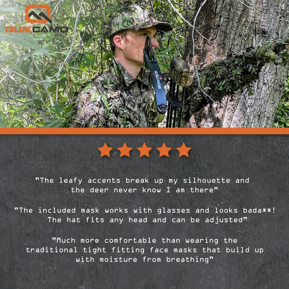 3D Leafy Camo Caps w/Built-in Face Mask (Mossy Oak and