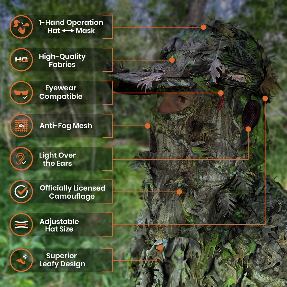 3D Leafy Camo Caps w/Built-in Face Mask (Mossy Oak and