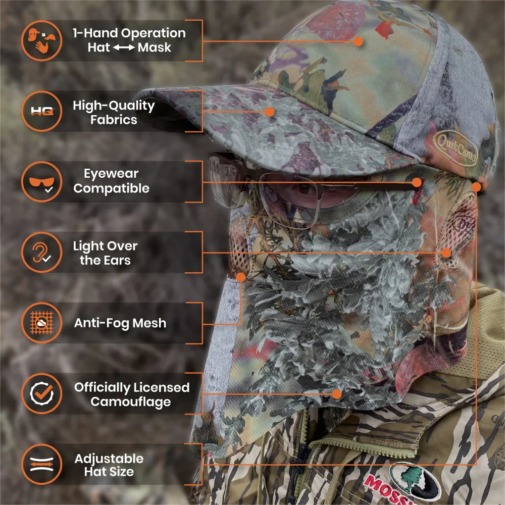 2-in-1 Ball Cap + Face Mask in Mossy Oak & Realtree Camo