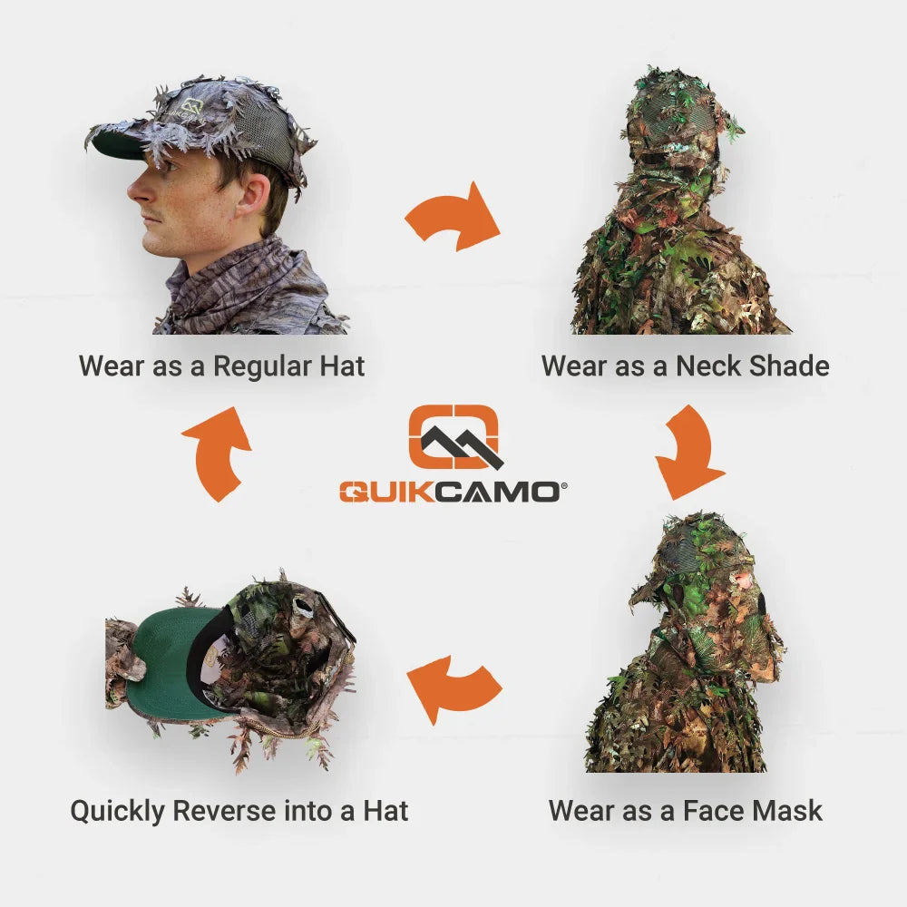 2-in-1 Leafy Camo Hat with Built-in Face Mask (MOSSY OAK &