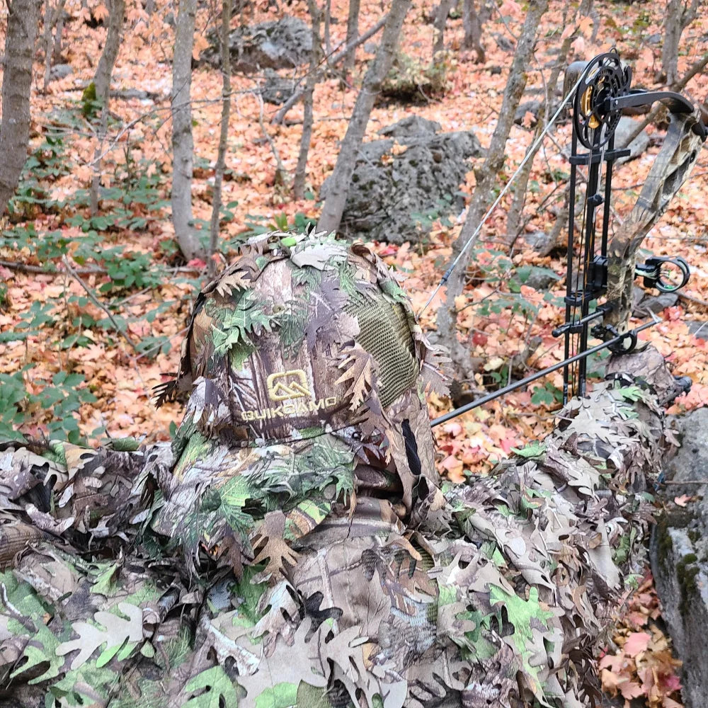 2-in-1 Leafy Camo Hat with Built-in Face Mask (MOSSY OAK &