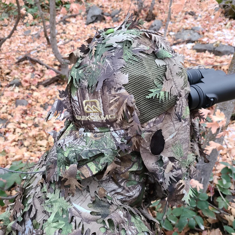 2-in-1 Leafy Camo Hat with Built-in Face Mask (MOSSY OAK &