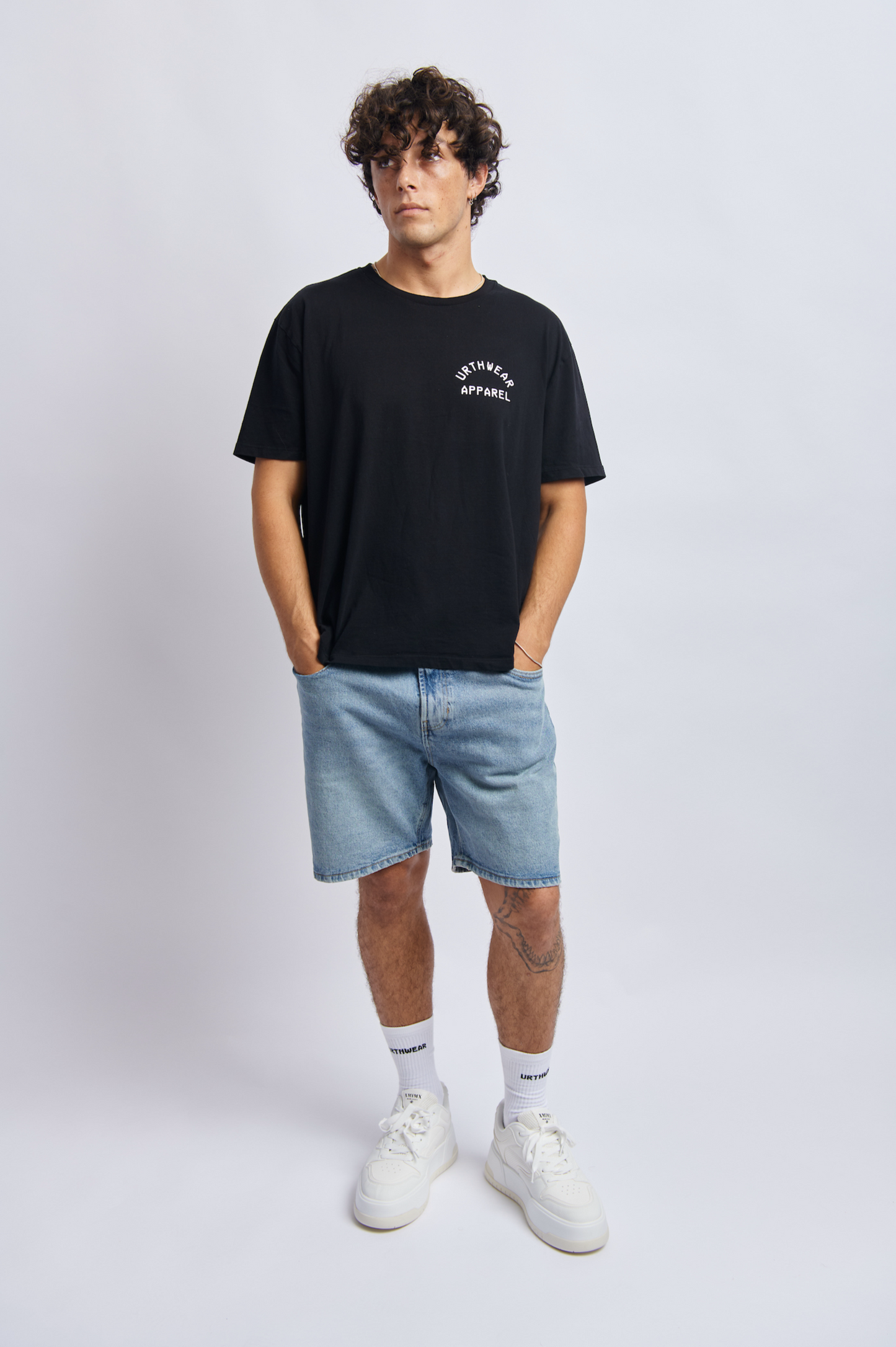 Logo Midweight Relaxed Tee, Super Black by URTHWEAR