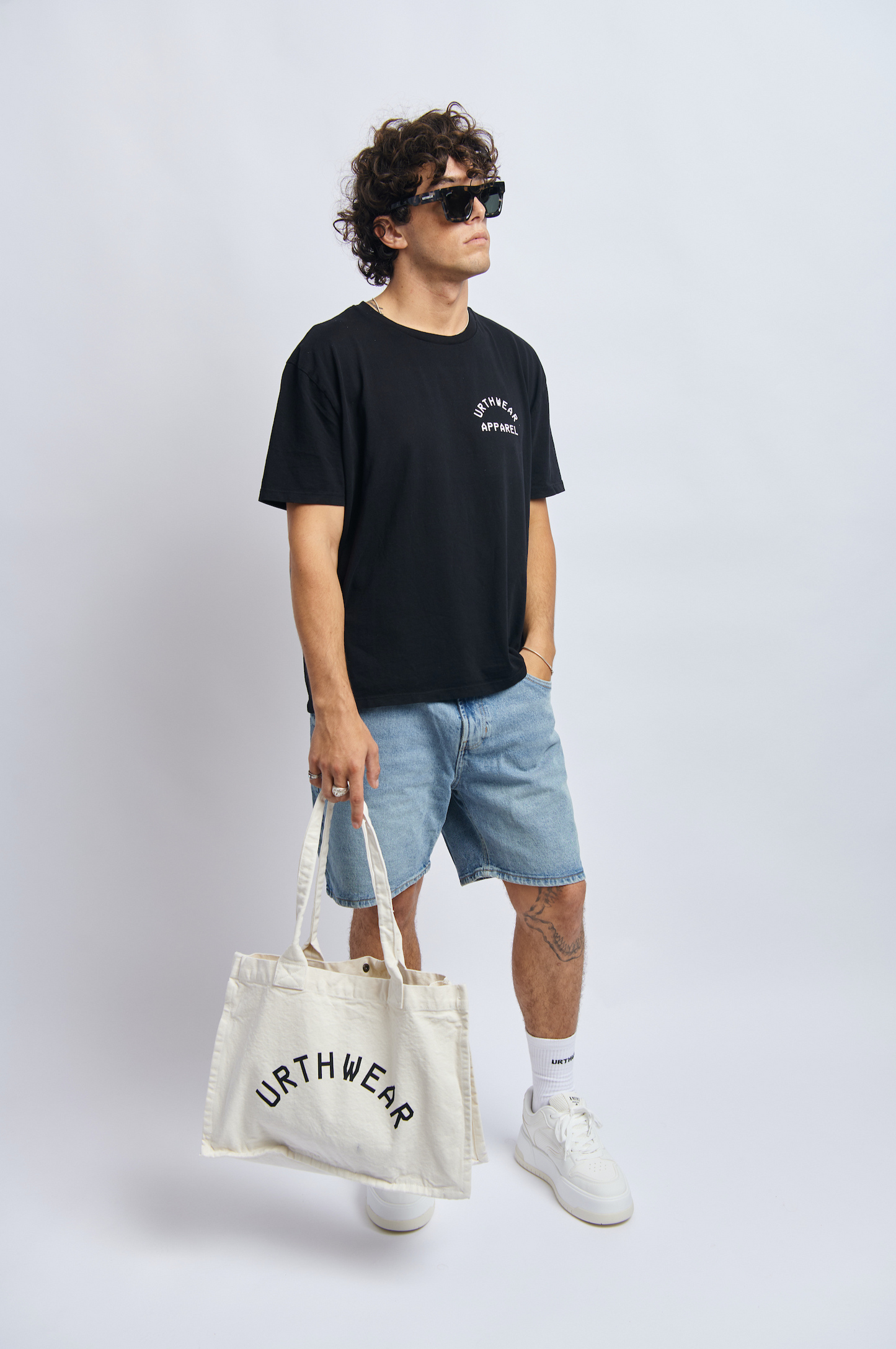 Logo Midweight Relaxed Tee, Super Black by URTHWEAR