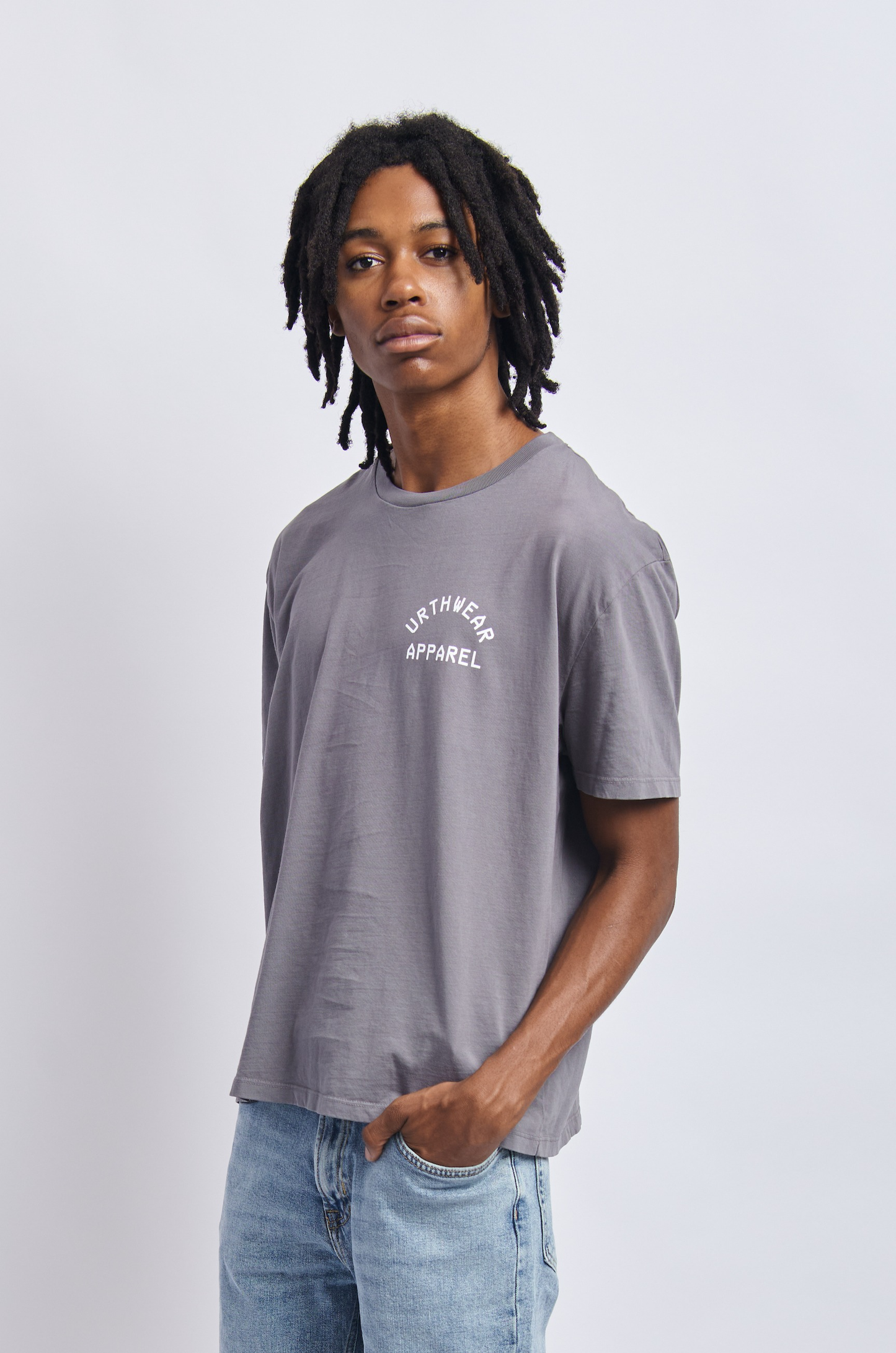 Logo Midweight Relaxed Tee, Gravel Grey by URTHWEAR