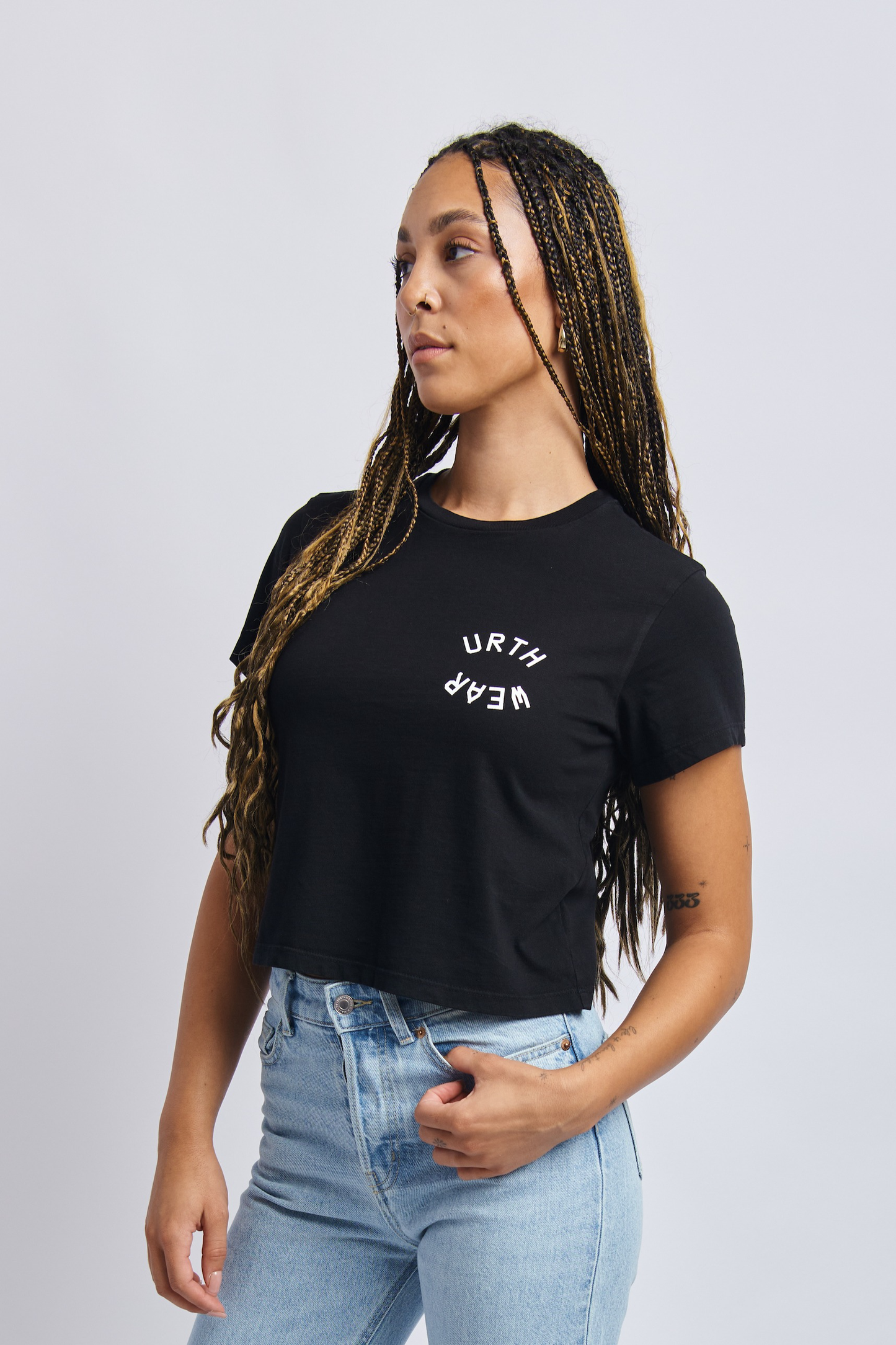 Split Logo Midweight Crew Tee, Super Black by URTHWEAR