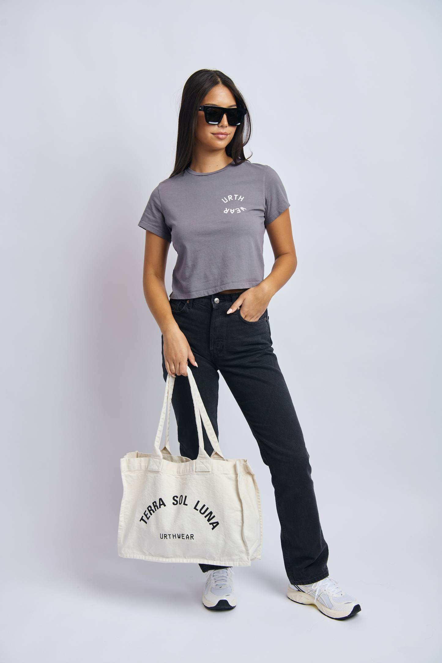 Split Logo Midweight Crew Tee, Gravel Grey by URTHWEAR