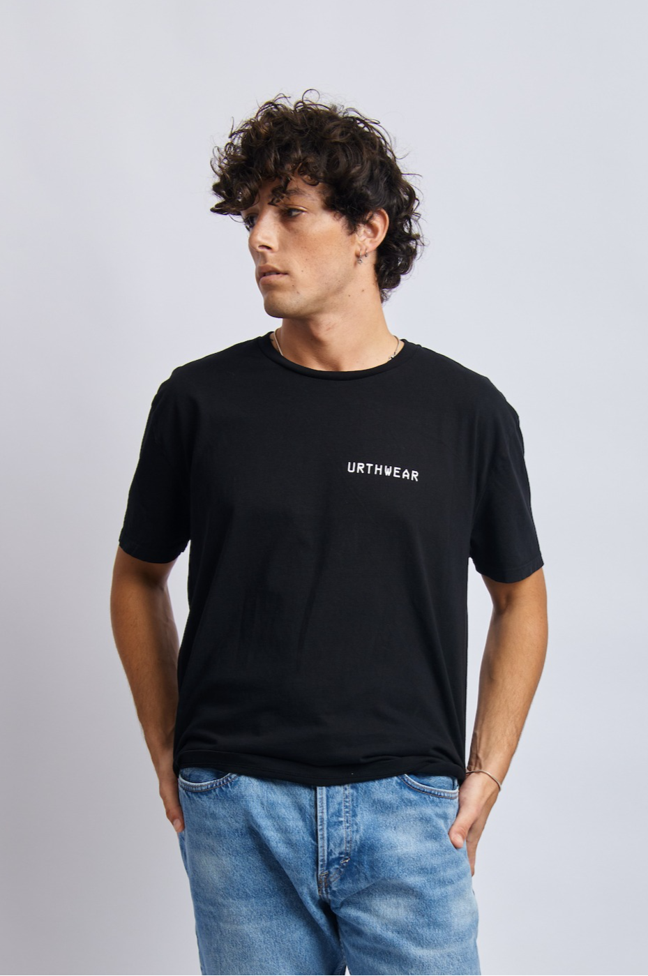 Mortal Planet Midweight Relaxed Tee, Super Black by URTHWEAR