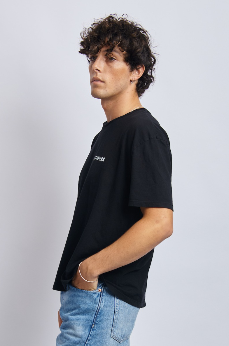 Mortal Planet Midweight Relaxed Tee, Super Black by URTHWEAR