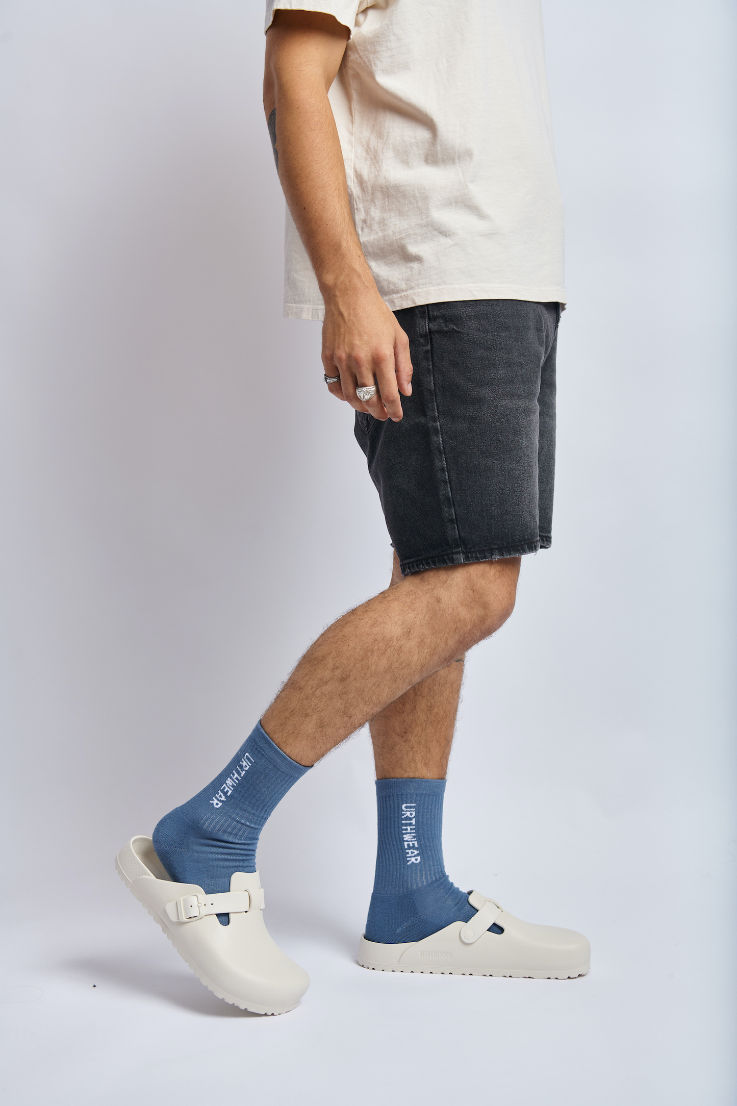 Vertical Softknit Crew Socks, Stone Blue by URTHWEAR