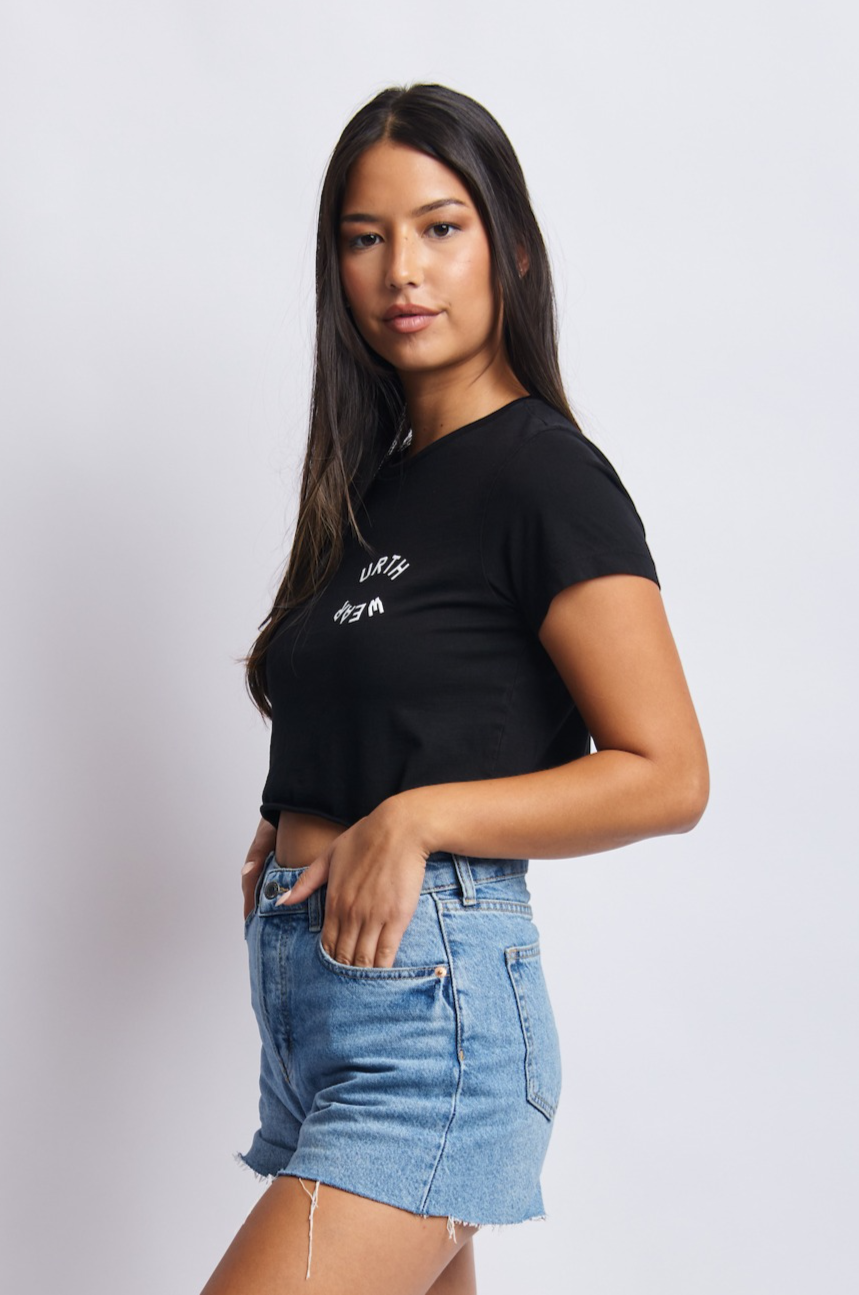 Terra Sol Luna Midweight Cropped Tee, Super Black by URTHWEAR