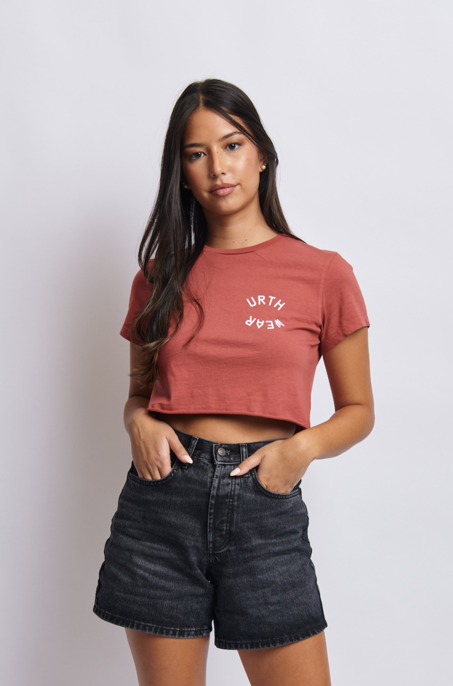 Mortal Planet Midweight Cropped Tee, Ash Red by URTHWEAR