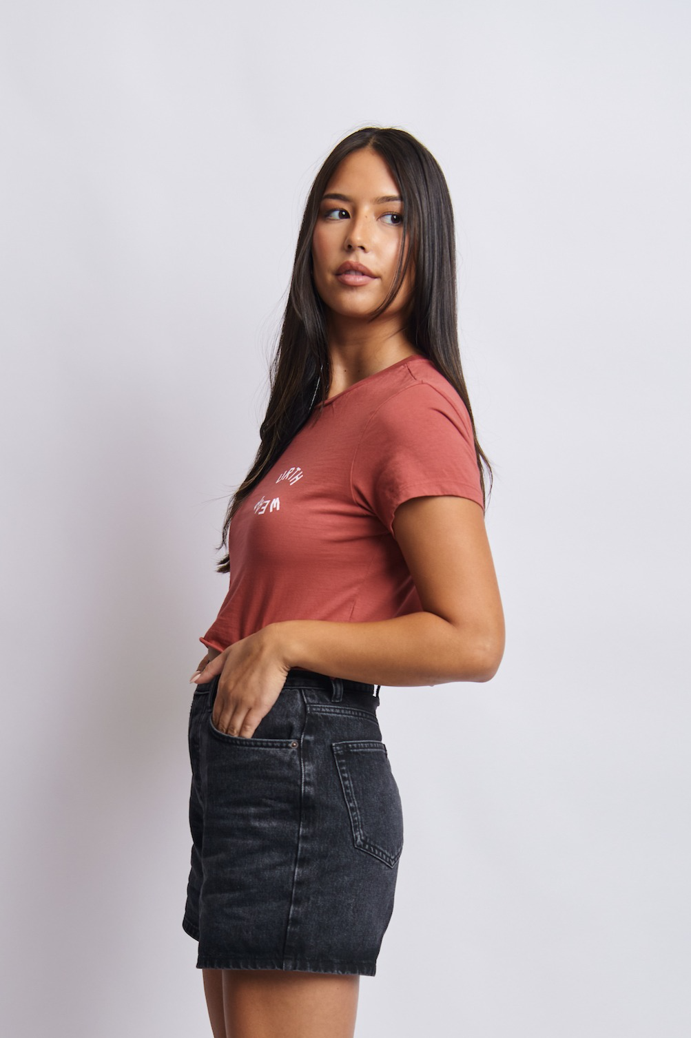Mortal Planet Midweight Cropped Tee, Ash Red by URTHWEAR