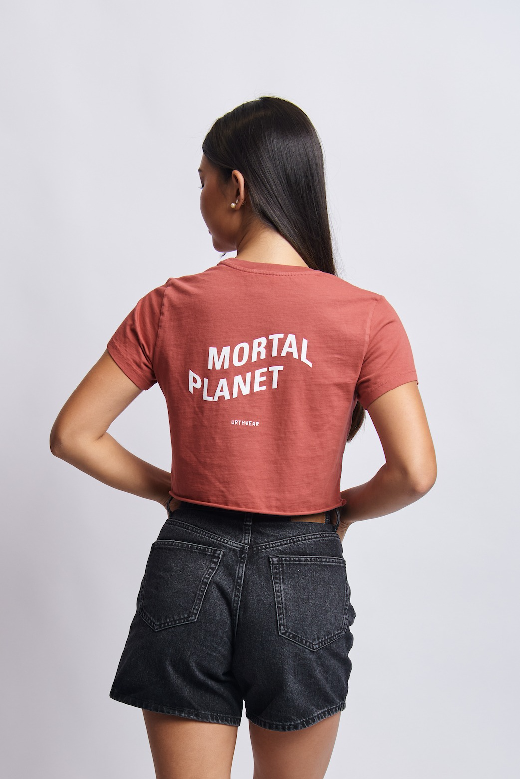 Mortal Planet Midweight Cropped Tee, Ash Red by URTHWEAR
