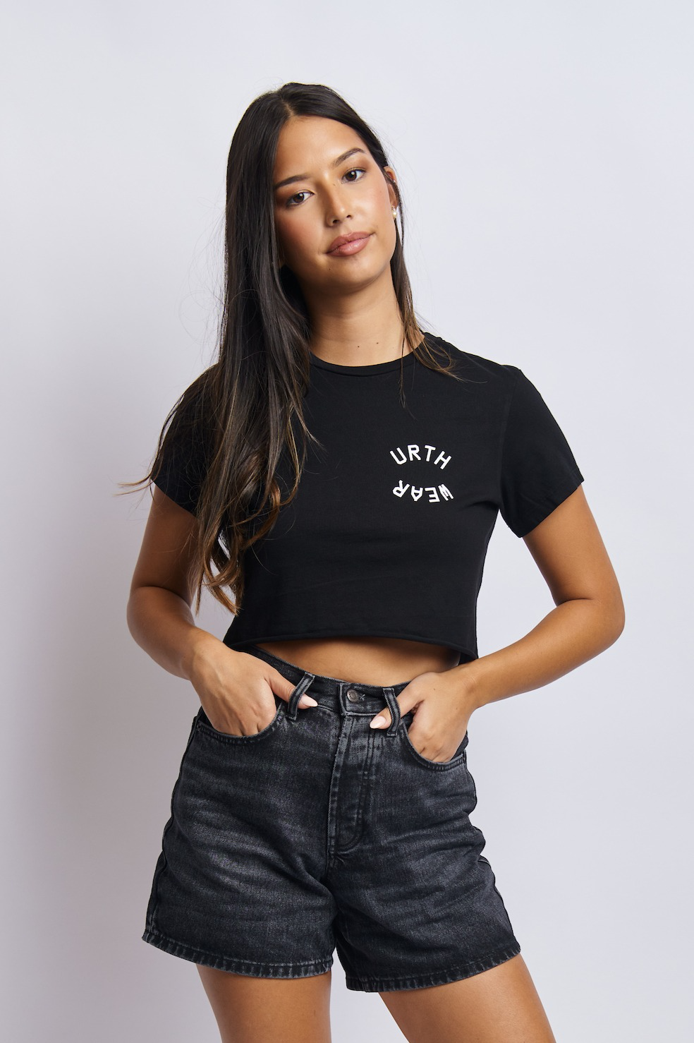 Mortal Planet Midweight Cropped Tee, Super Black by URTHWEAR