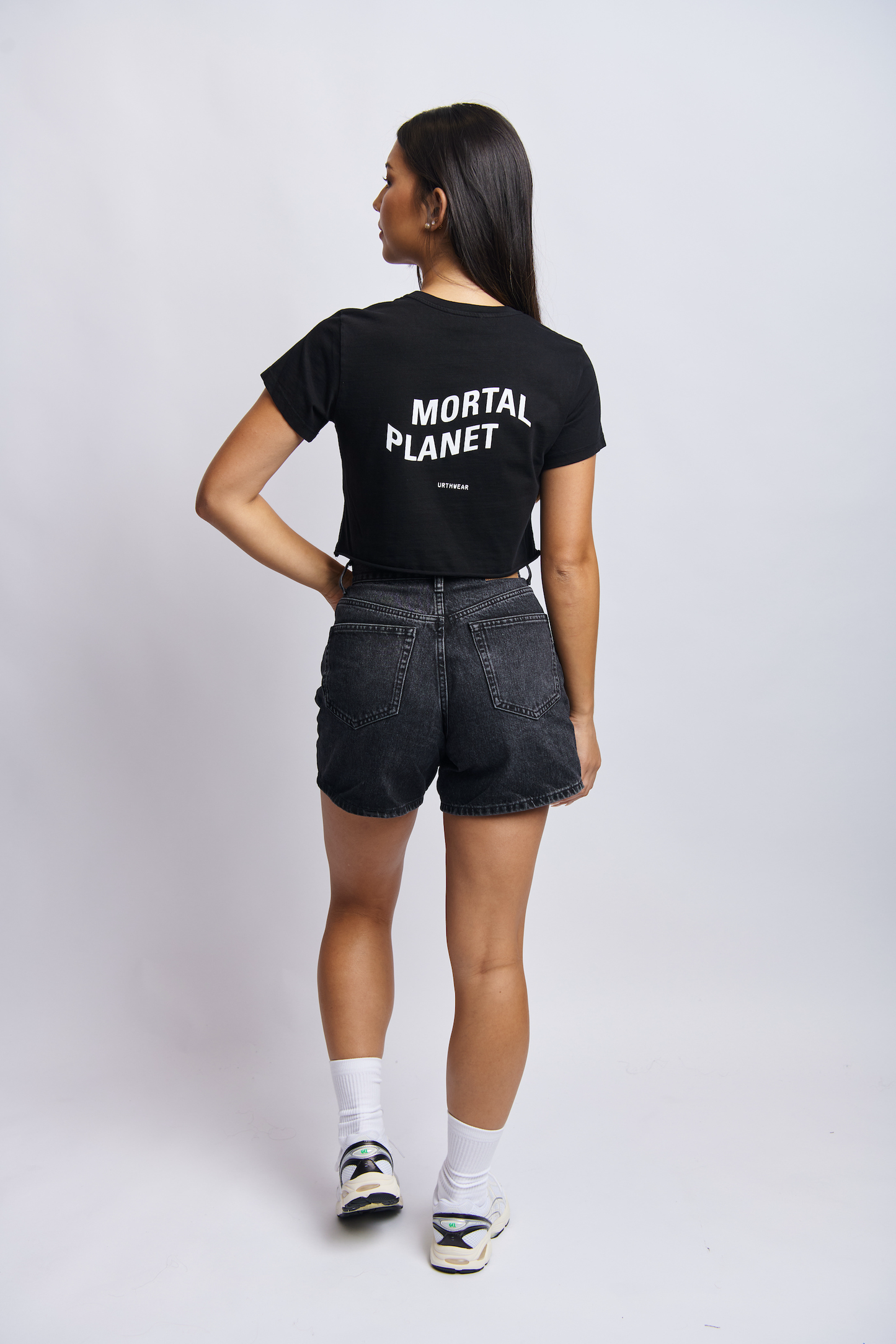 Mortal Planet Midweight Cropped Tee, Super Black by URTHWEAR