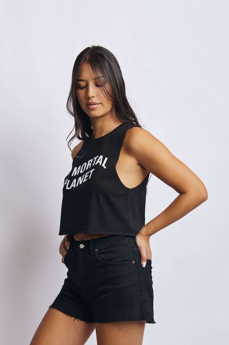 Mortal Planet Midweight Cropped Tank, Super Black by URTHWEAR