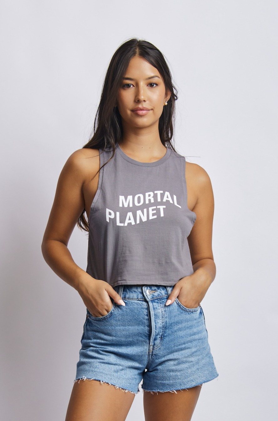 Mortal Planet Midweight Cropped Tank, Gravel Grey by URTHWEAR