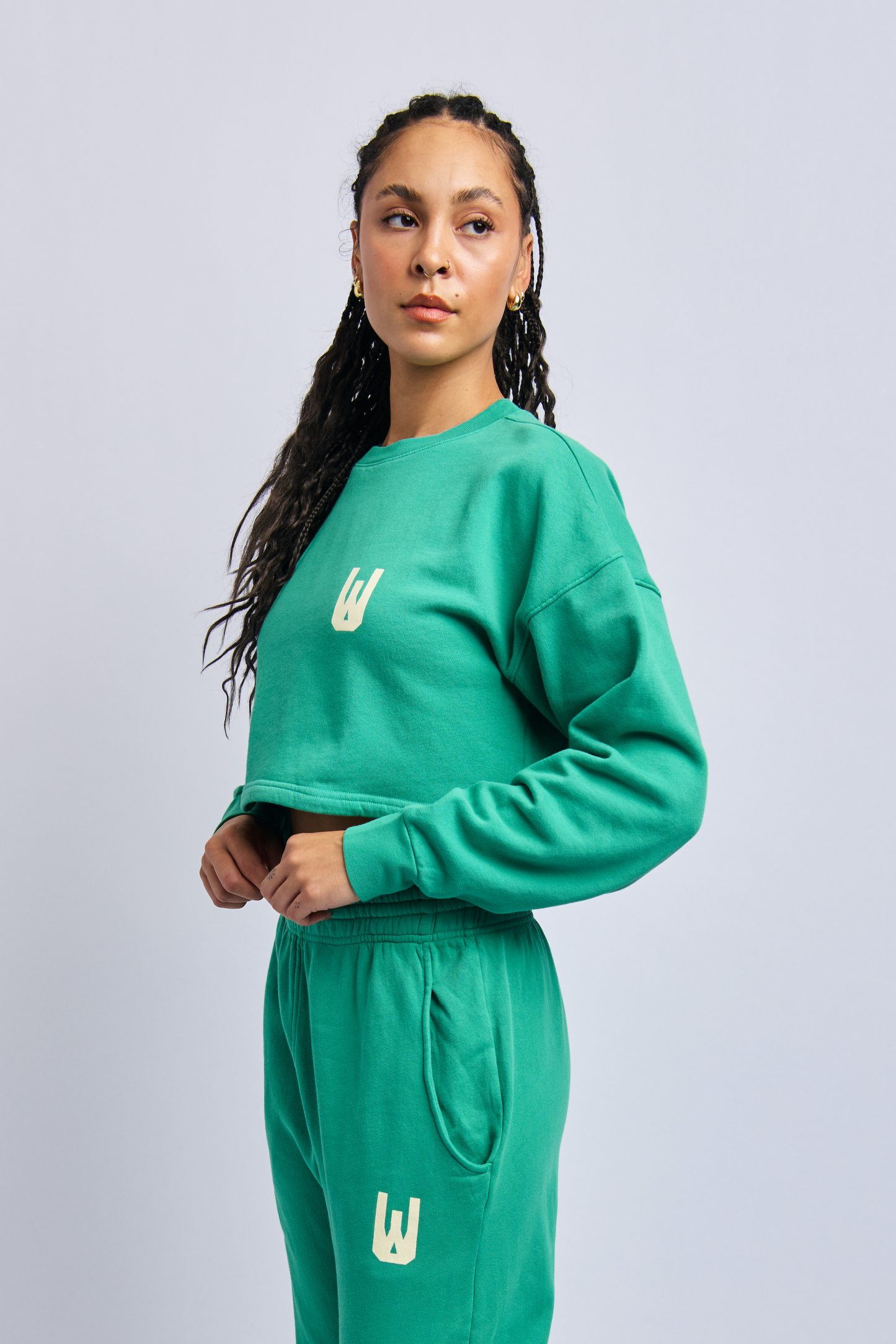 Icon Cloudfleece Cropped Sweatshirt, Digital Green by URTHWEAR