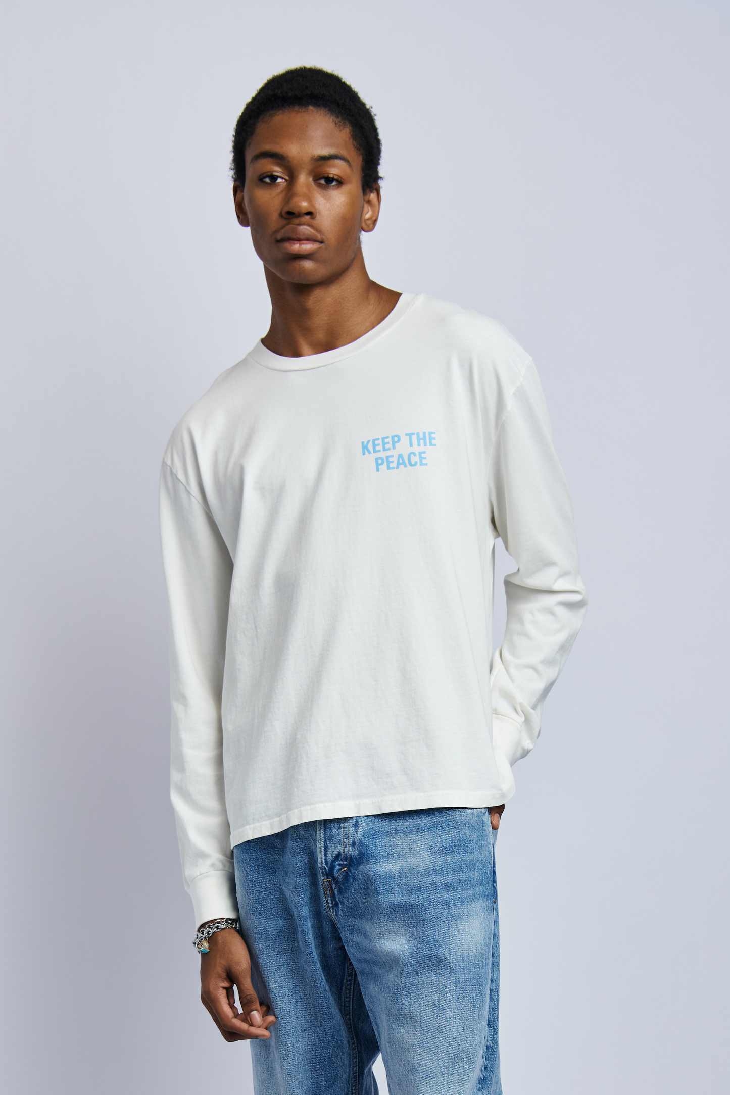 Keep The Peace Midweight Relaxed Long Sleeve, Lunar White by URTHWEAR