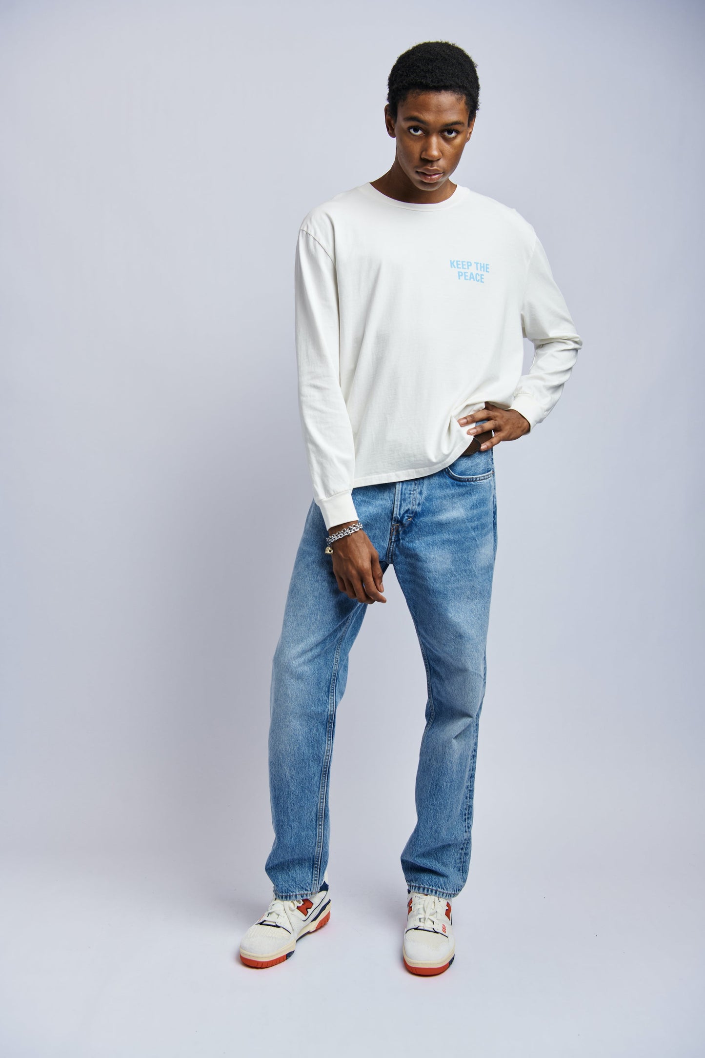 Keep The Peace Midweight Relaxed Long Sleeve, Lunar White by URTHWEAR