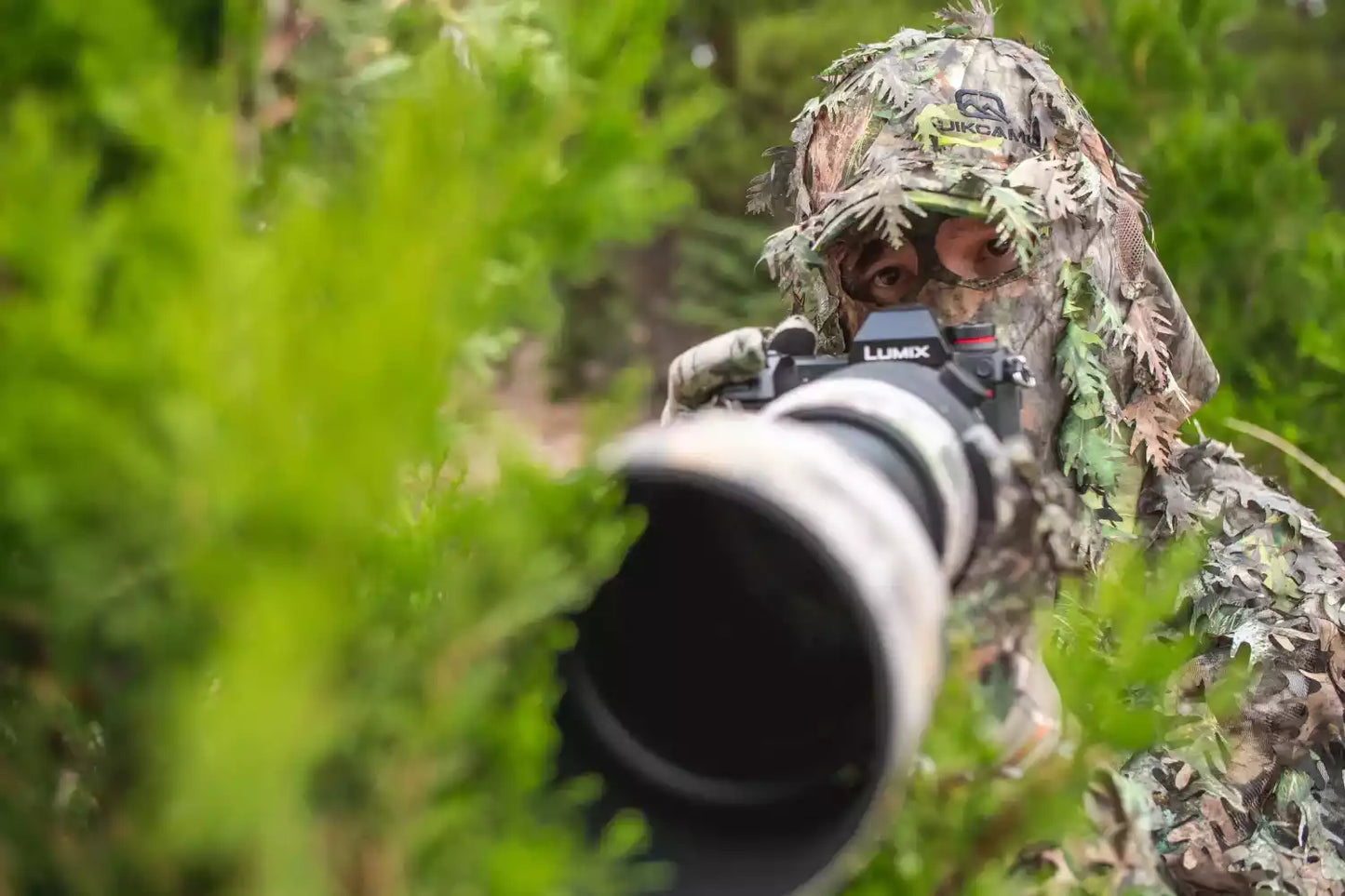 2-in-1 FRONT Leafy Face Mask and Camo Hat (Adj, OSFM)