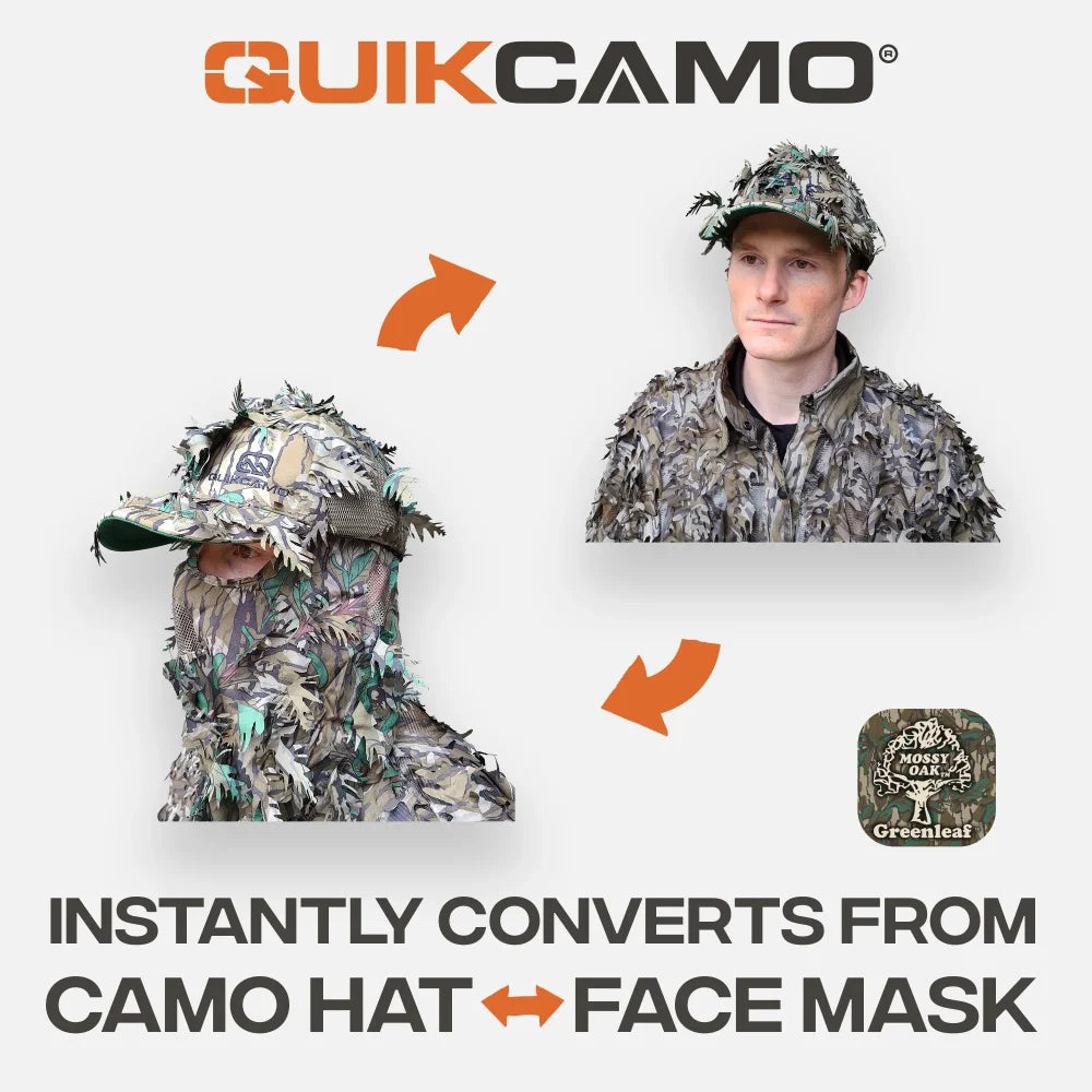 3D Leafy Camo Caps w/Built-in Face Mask (Mossy Oak and