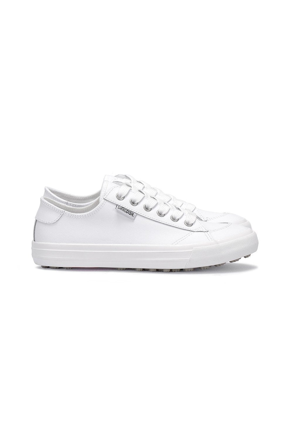 Spikeless White Leather Traveler Shoe by SwingDish