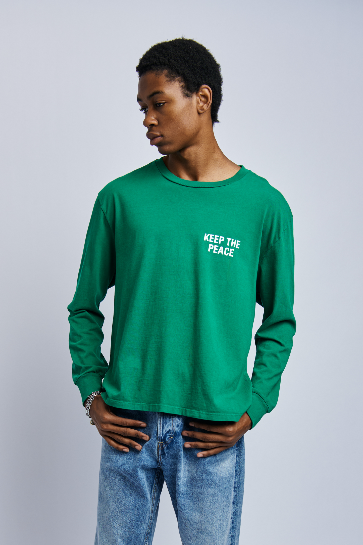 Keep The Peace Midweight Relaxed Long Sleeve, Rolex Green by URTHWEAR