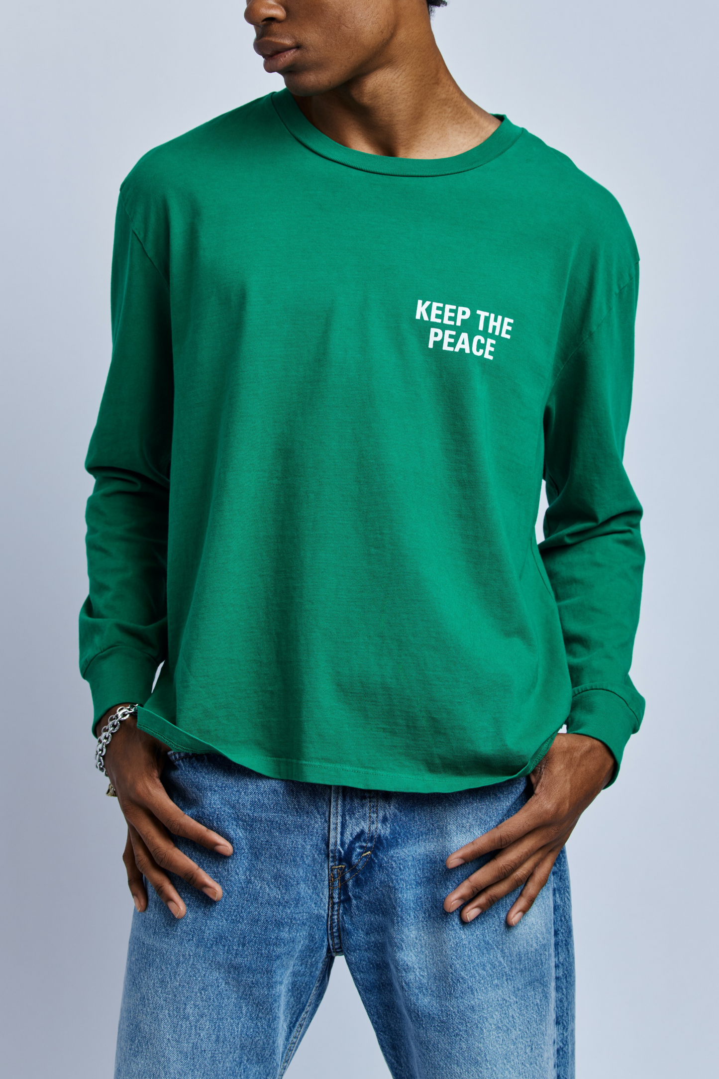 Keep The Peace Midweight Relaxed Long Sleeve, Rolex Green by URTHWEAR