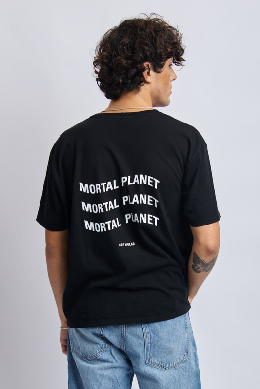Mortal Planet Midweight Relaxed Tee, Super Black by URTHWEAR