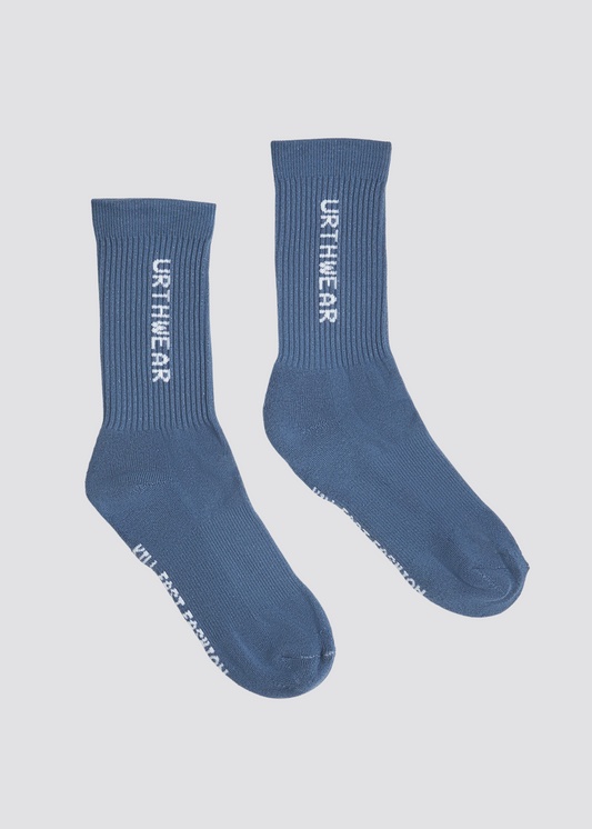 Vertical Softknit Crew Socks, Stone Blue by URTHWEAR
