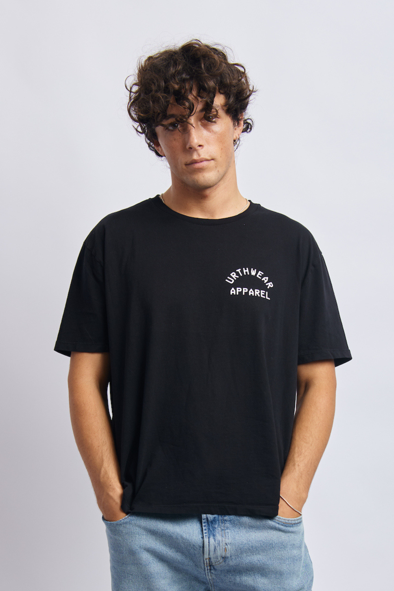 Logo Midweight Relaxed Tee, Super Black by URTHWEAR
