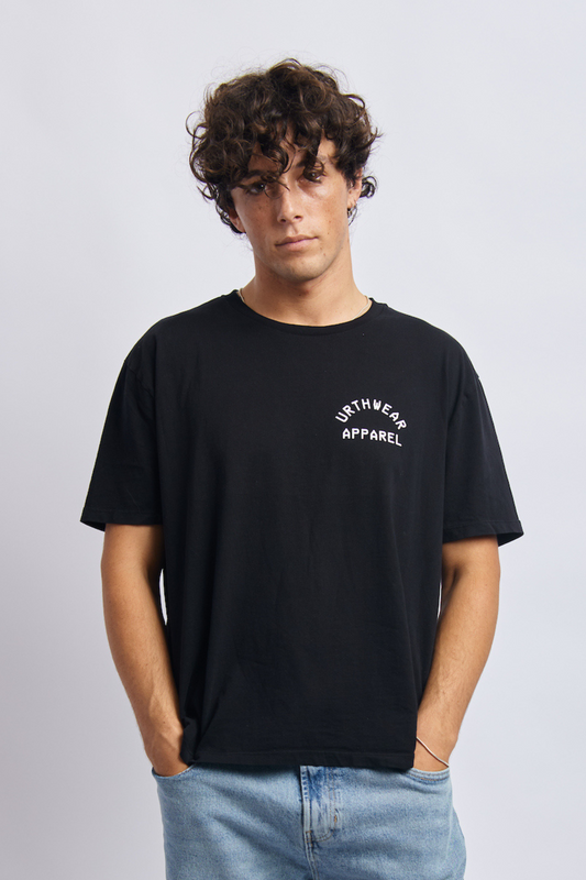 Logo Midweight Relaxed Tee, Super Black by URTHWEAR