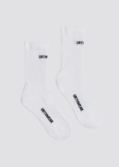 Logo Softknit Crew Socks, White by URTHWEAR