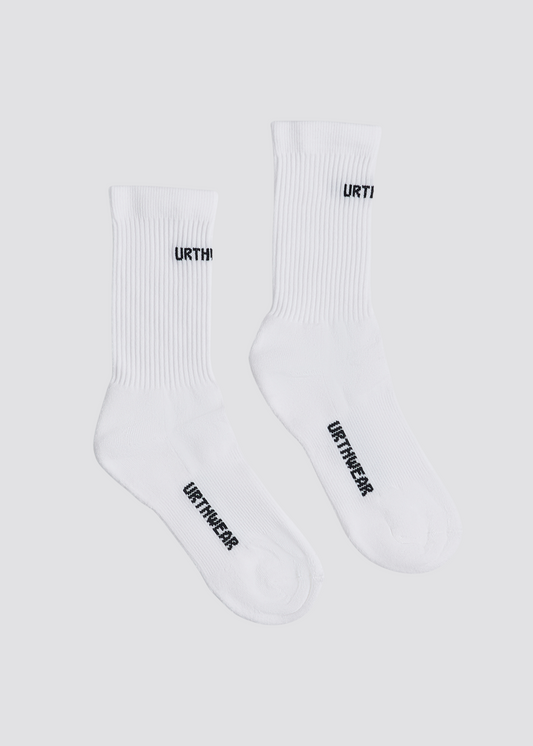 Logo Softknit Crew Socks, White by URTHWEAR