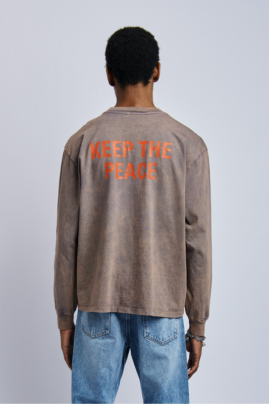 Keep The Peace Midweight Relaxed Long Sleeve, Camo Grey by URTHWEAR