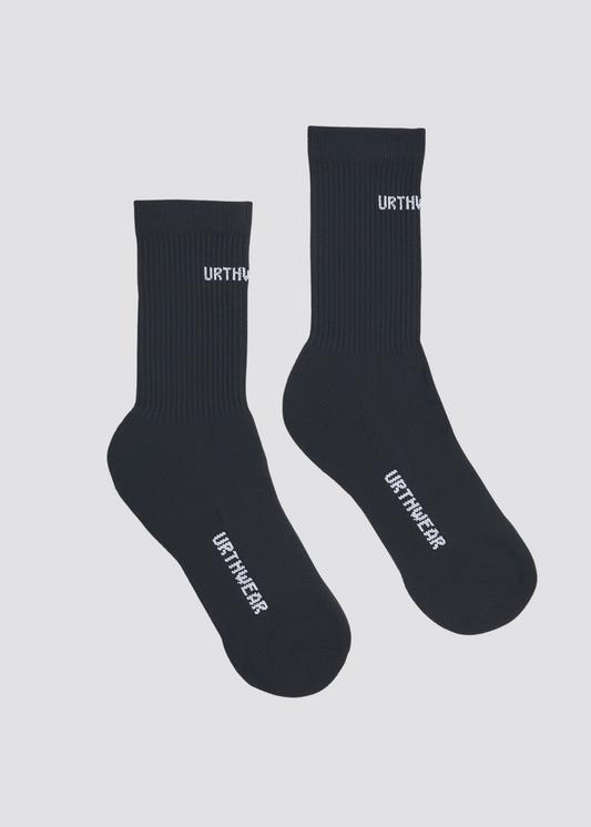 Logo Softknit Crew Socks, Black by URTHWEAR