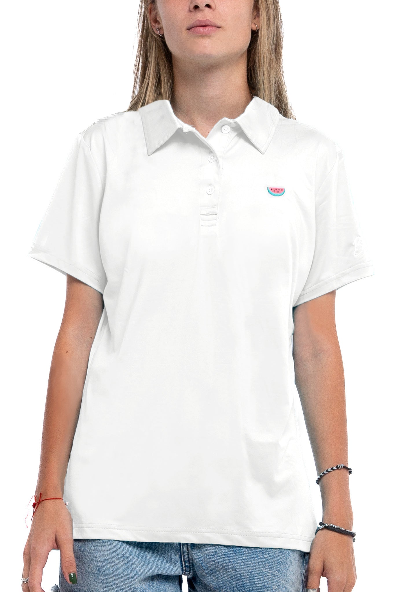 White & Watermelon Women's Polo