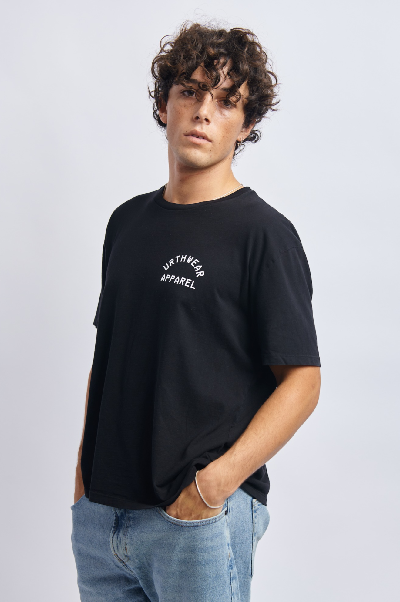Logo Midweight Relaxed Tee, Super Black by URTHWEAR