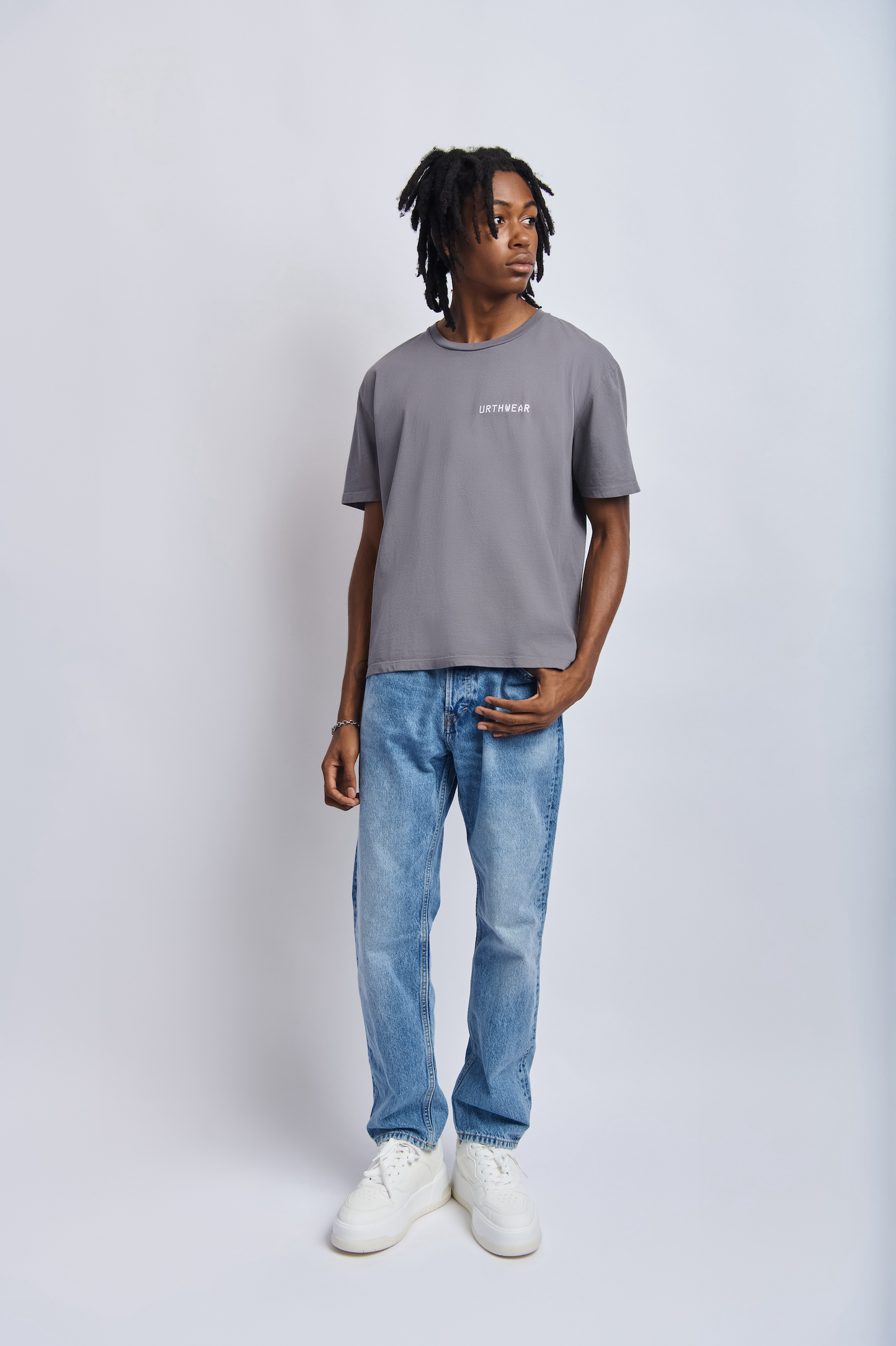 Mortal Planet Midweight Relaxed Tee, Gravel Grey by URTHWEAR
