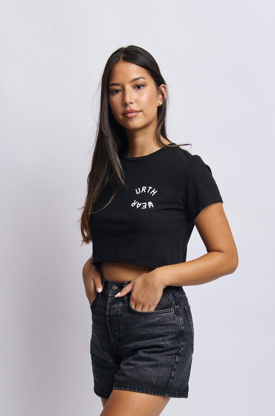 Mortal Planet Midweight Cropped Tee, Super Black by URTHWEAR