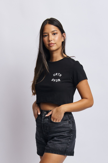 Mortal Planet Midweight Cropped Tee, Super Black by URTHWEAR