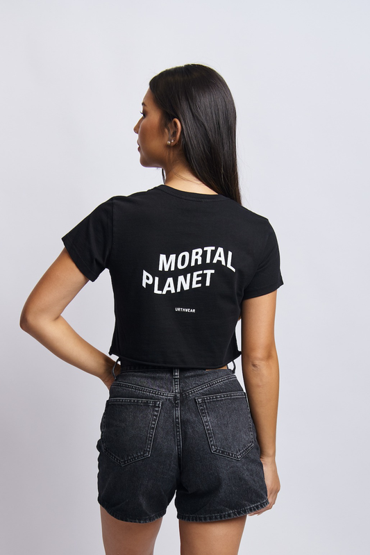 Mortal Planet Midweight Cropped Tee, Super Black by URTHWEAR