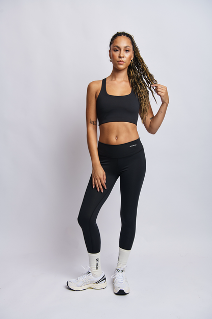 Ecomoss Low Neck Racerback Bra, Raven Black by URTHWEAR